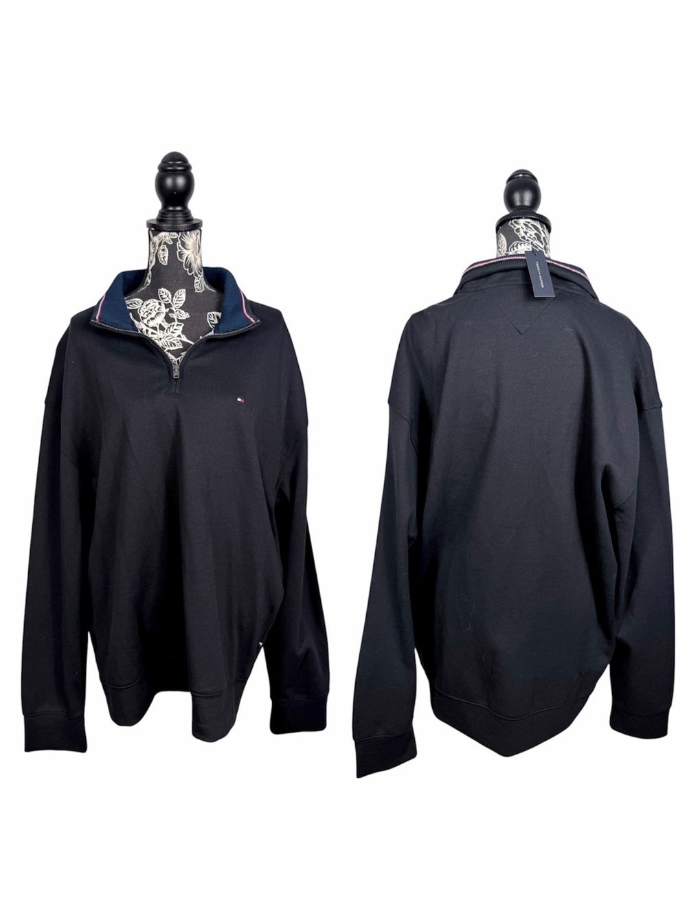 NWT Tommy Hilfiger men's navy black quarter zip pullover sweater size XL